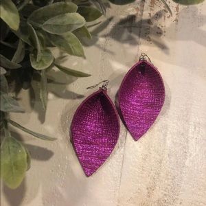 Vegas Magenta Leather Earrings